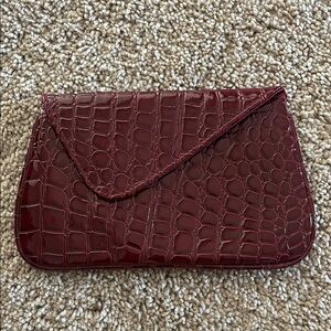 Red Crocodile-Embossed Leather Wristlet